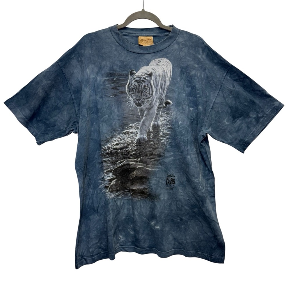 White Mountain Vintage Blue Tie Dyed 1999 White Tiger Graphic T-Shirt Size XL